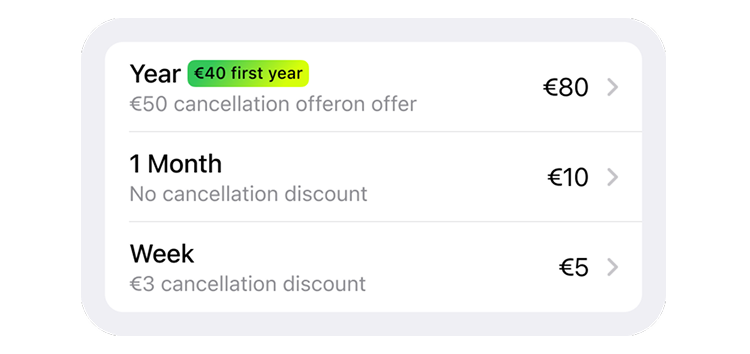 Example of Tribute subscription pricing options for a paid channel
