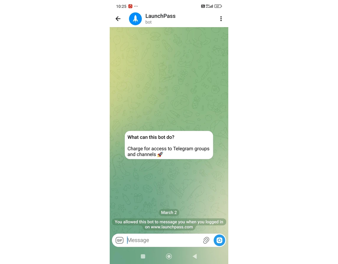 LaunchPass Telegram bot interface