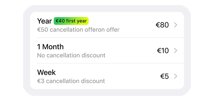 Example of Tribute subscription pricing options for a paid channel