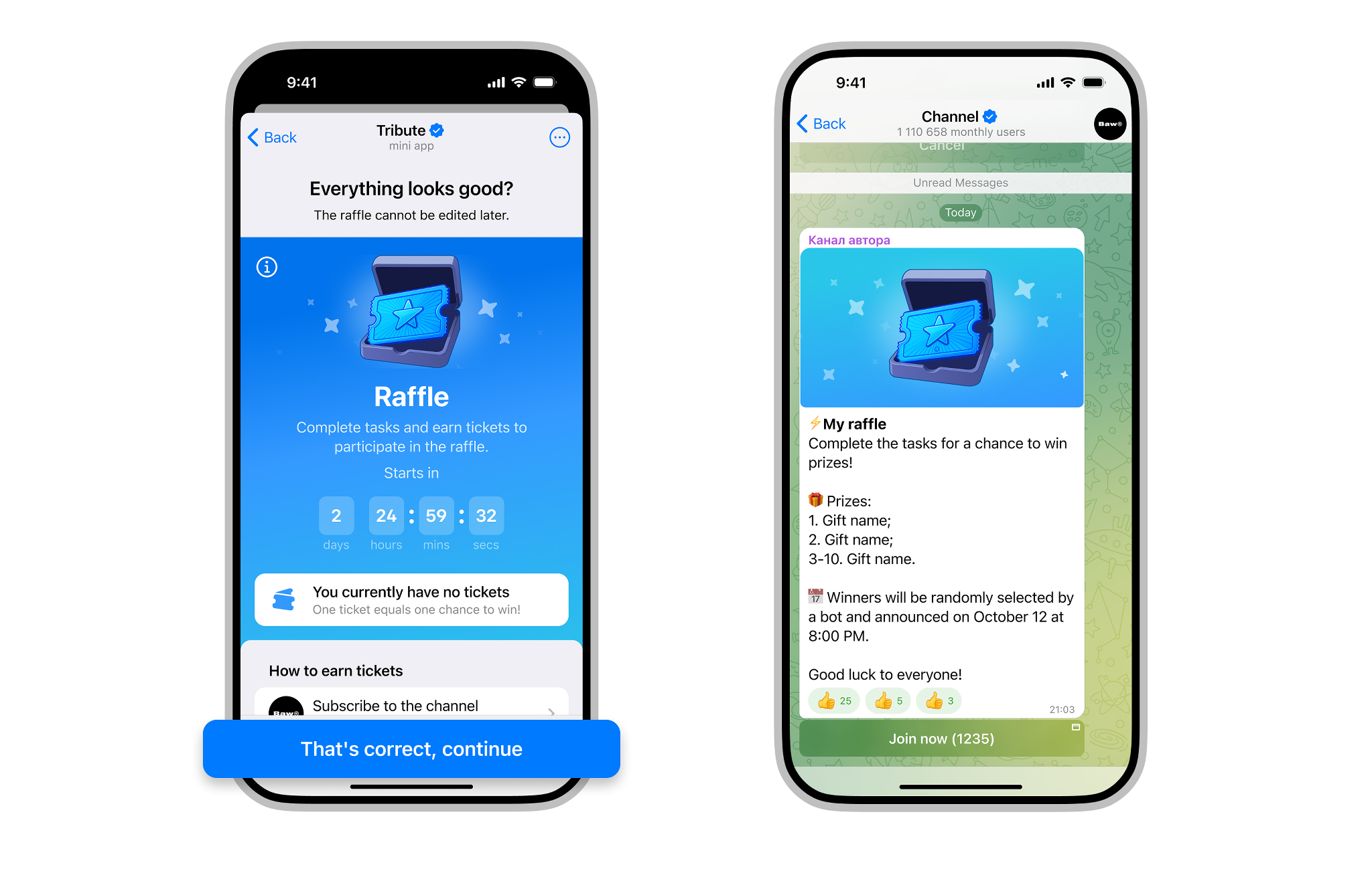 How to set up a raffle in a Telegram channel with Tribute