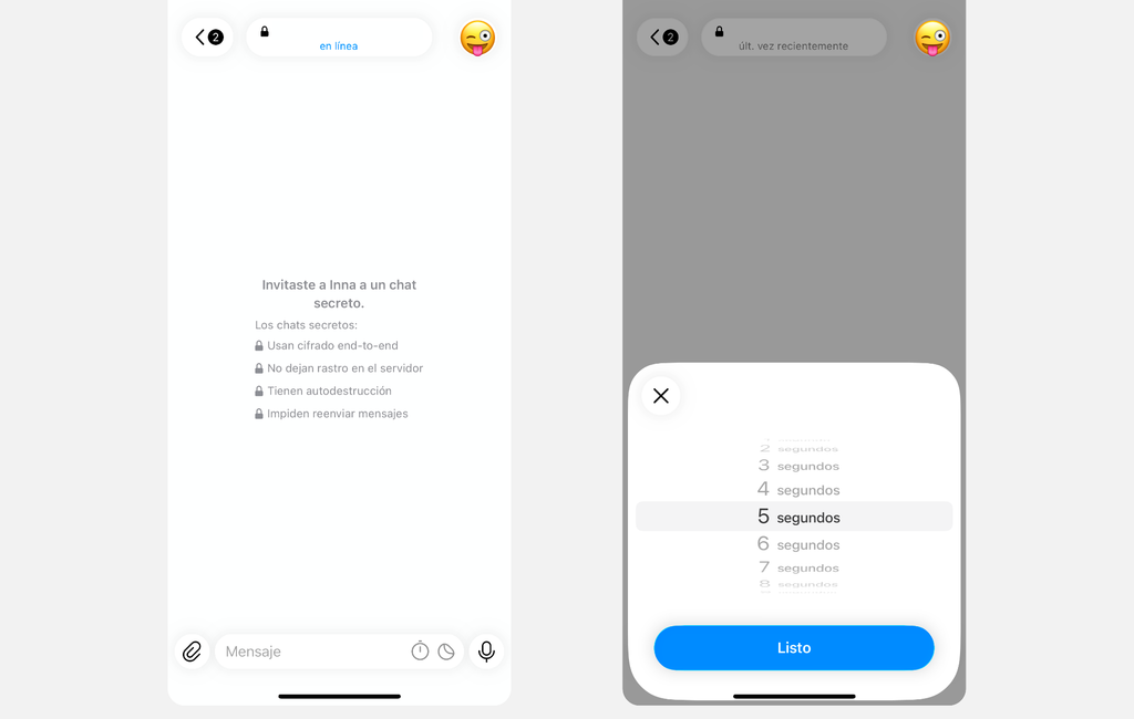 Ejemplo de un chat secreto de Telegram