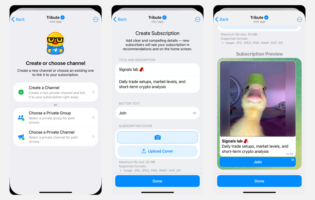How to create a paid crypto Telegram channel with Tribute