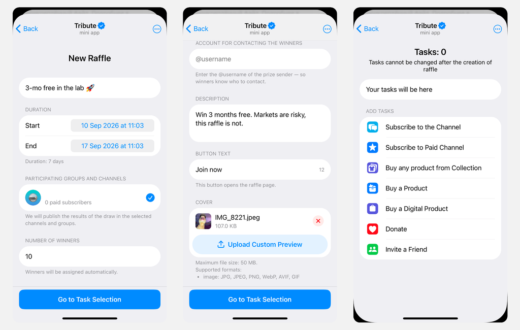 How to run a raffle on Telegram with Tribute
