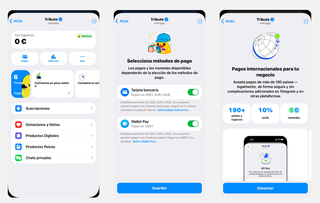 Tribute es una plataforma de monetización para Telegram que permite vender suscripciones y aceptar donaciones