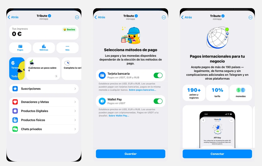 Tribute es una plataforma de monetización para Telegram que permite vender suscripciones y aceptar donaciones