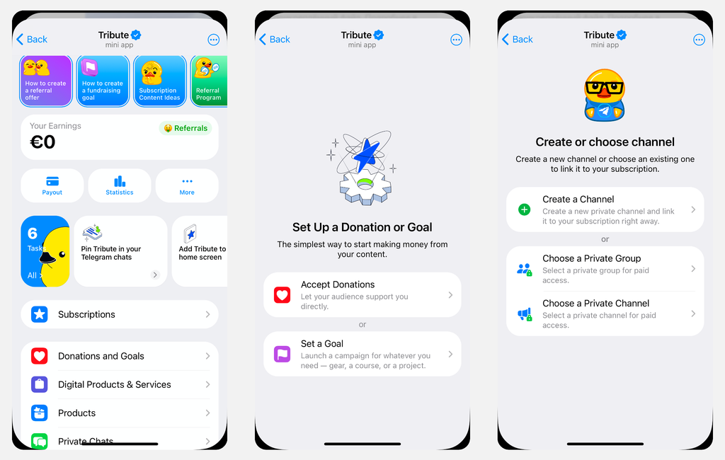 Tribute is a Telegram-native monetization platform