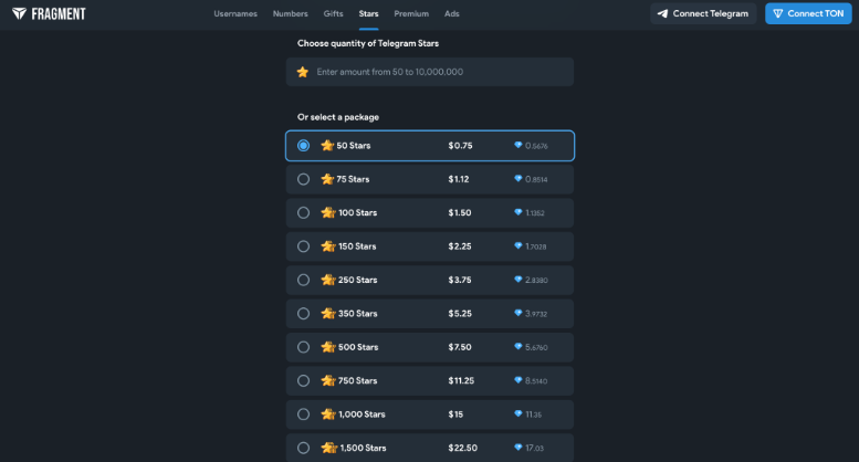 Cuánto cuestan las estrellas de Telegram