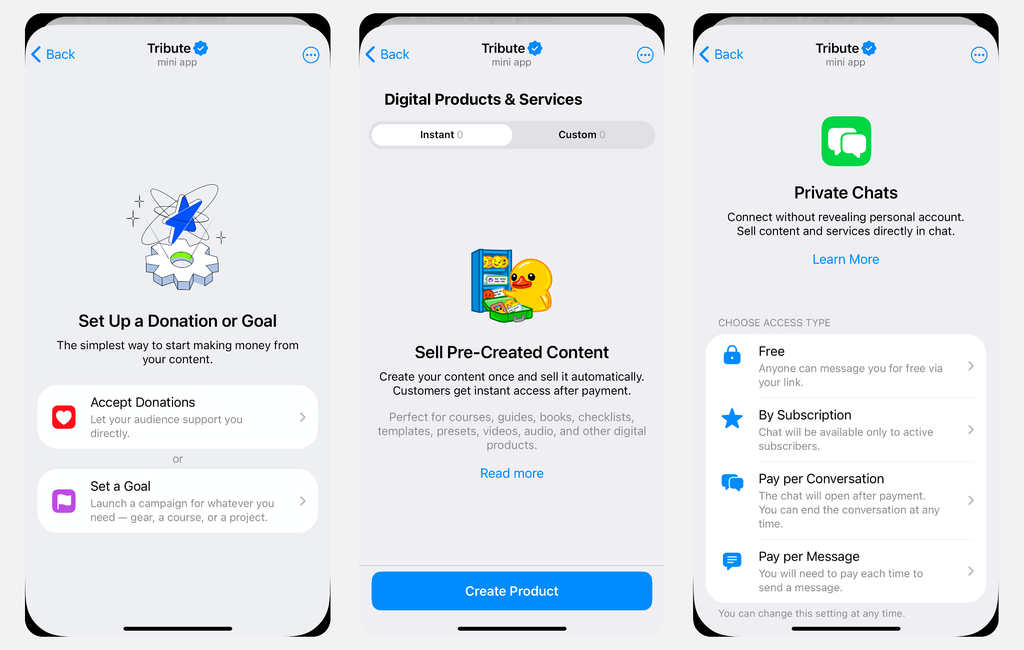 Tribute offers a variety of monetization models beyond paid subscriptions.