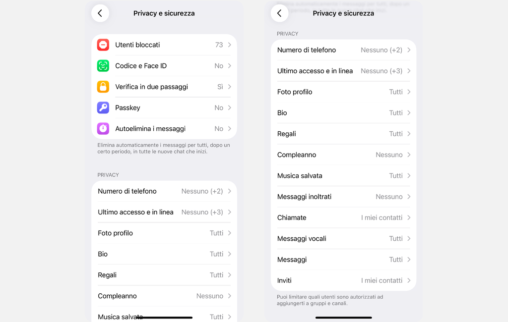 Impostazioni di Telegram per la privacy e la sicurezza