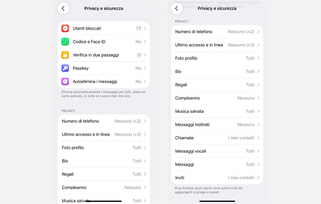 Impostazioni di Telegram per la privacy e la sicurezza