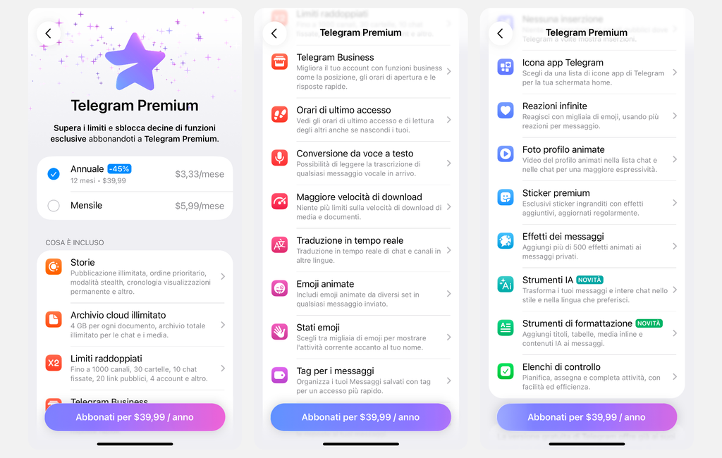 Telegram Premium è un abbonamento opzionale che sblocca funzioni extra di Telegram