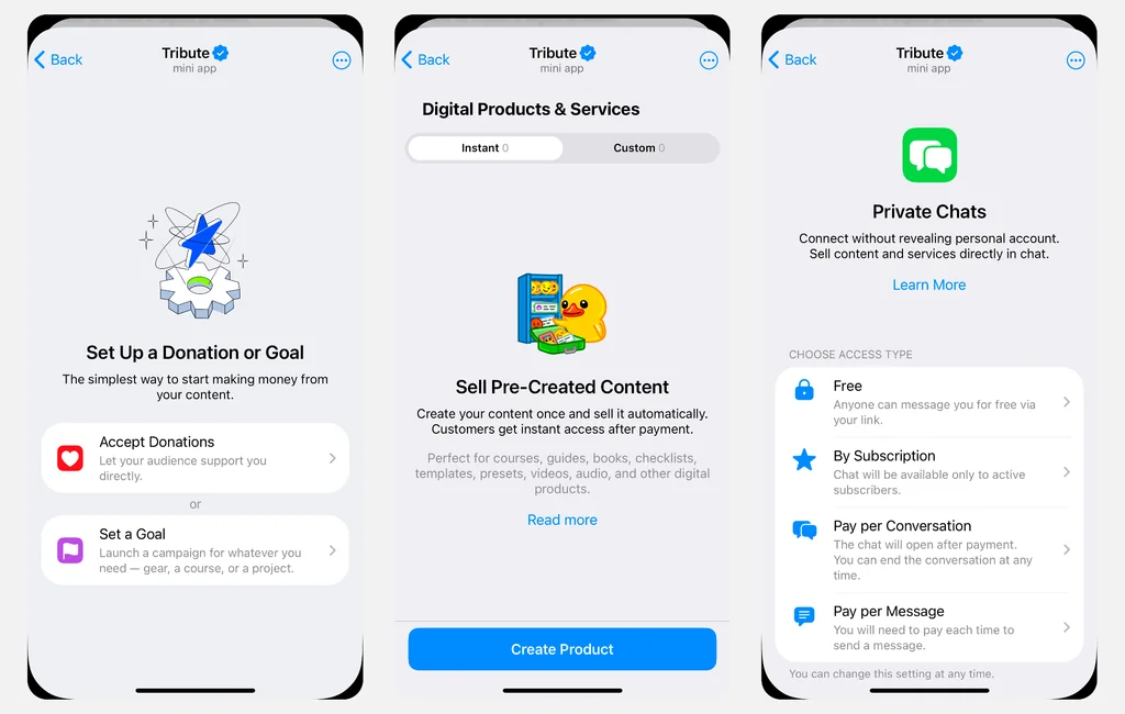 Tribute offers a variety of monetization models beyond paid subscriptions.