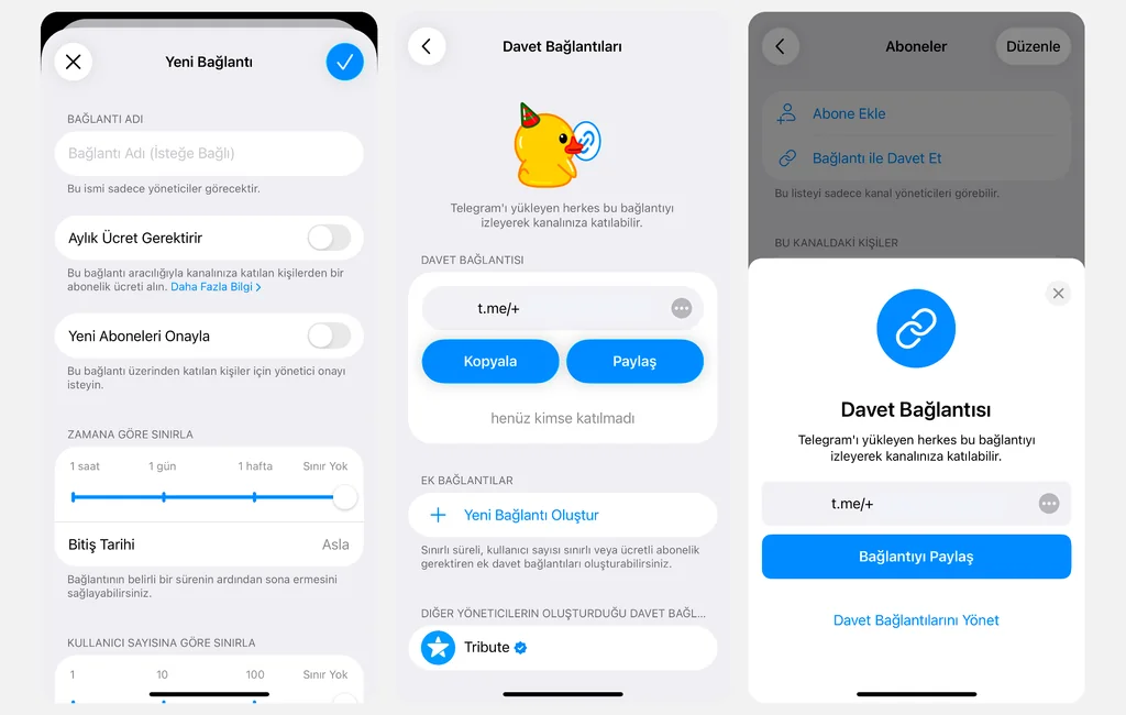 Gizli bir Telegram kanalı için davet bağlantısı oluşturma