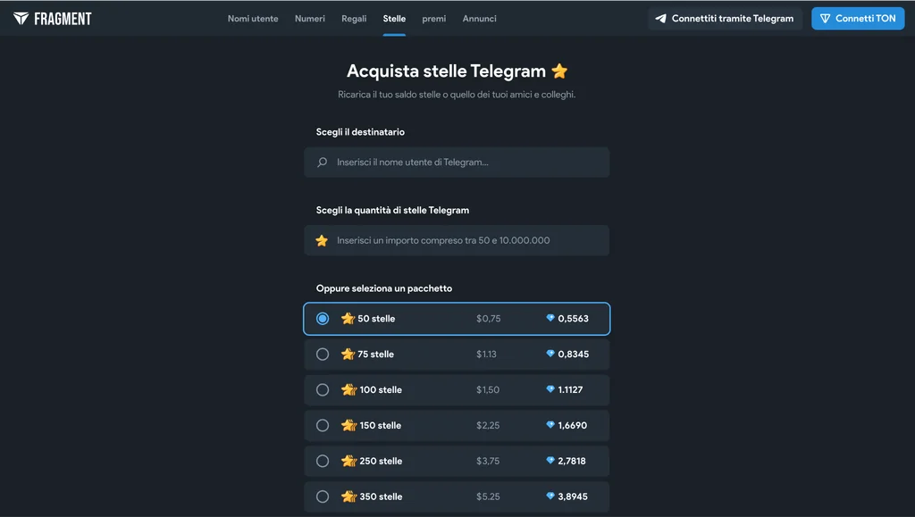 Quanto costano le Stelle di Telegram