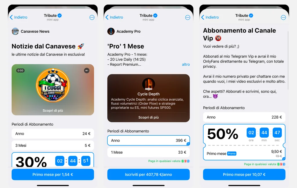 Creator che accettano pagamenti su Telegram con Tribute