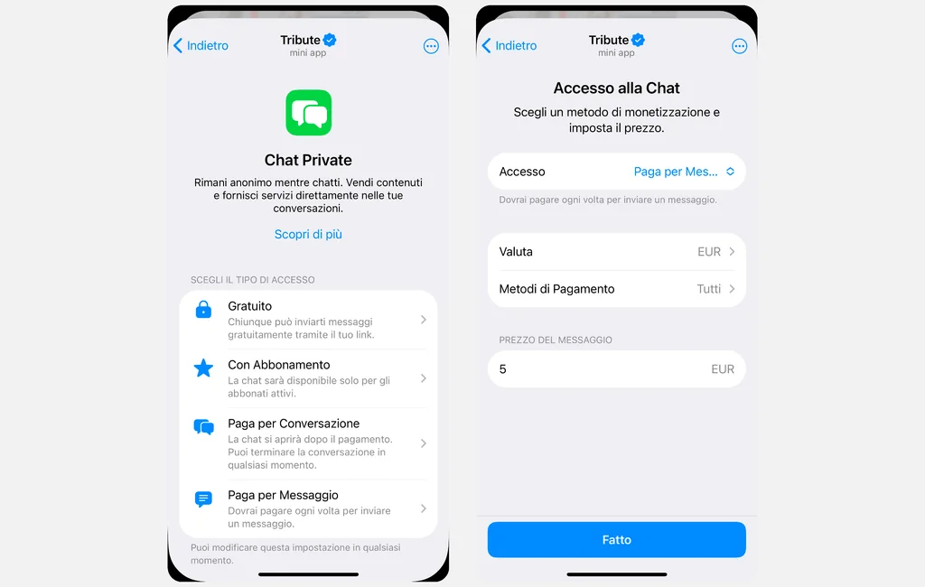 Chat a pagamento su Telegram gestita con Tribute