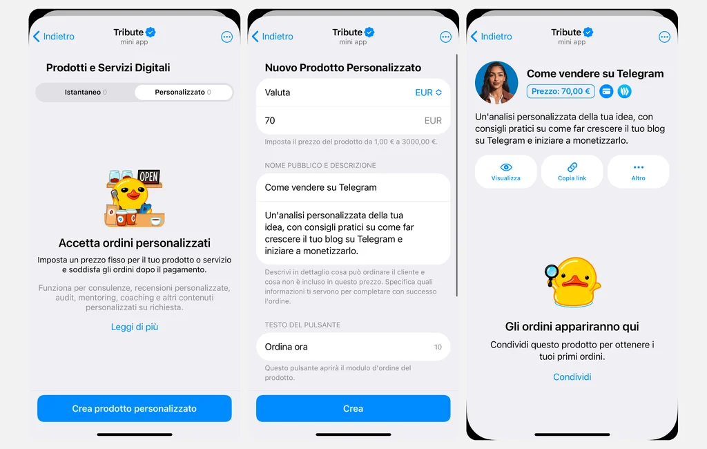 Esempio di contenuto su richiesta creato con Tribute